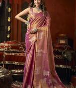 Pink tissue silk blend saree with cow butta weaving work