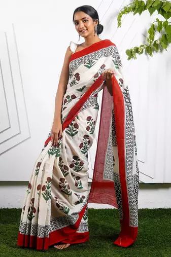 Floral printed pure cotton saree