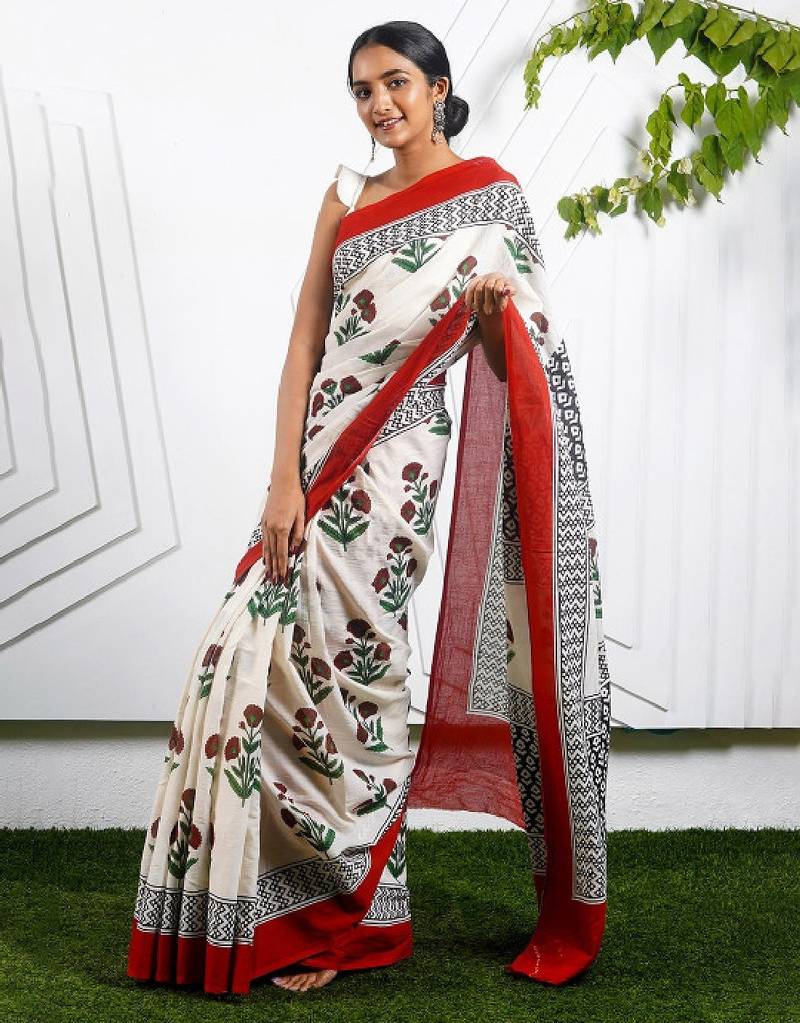 Floral printed pure cotton saree
