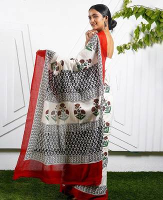 Floral printed pure cotton saree 3
