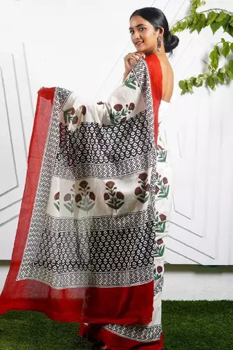 Floral printed pure cotton saree