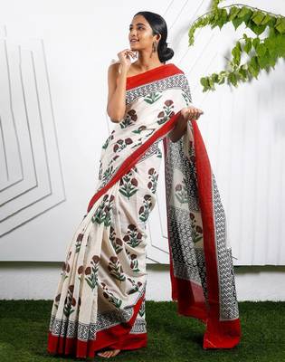 Floral printed pure cotton saree 4