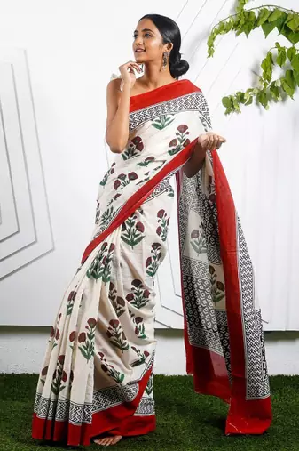 Floral printed pure cotton saree