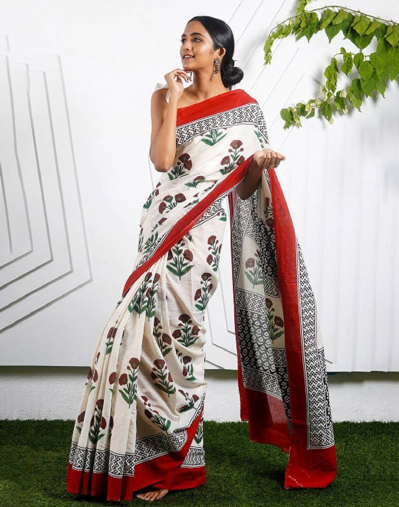 Floral printed pure cotton saree