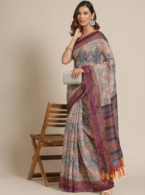 Ethnic motifs digital print saree 1