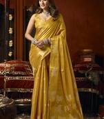 Mustard tissue silk blend saree with cow butta weaving work
