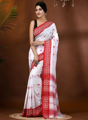Ethnic motifs woven design pure cotton taant saree 1