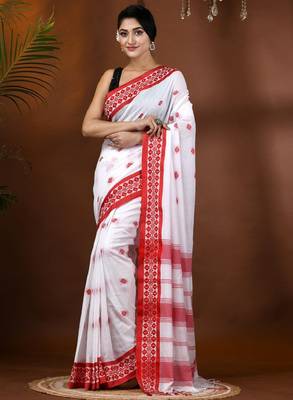 Ethnic motifs woven design pure cotton taant saree 2