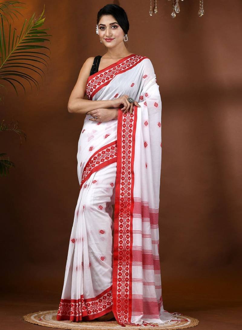 Ethnic motifs woven design pure cotton taant saree