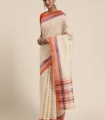 Beige art silk striped bagru saree