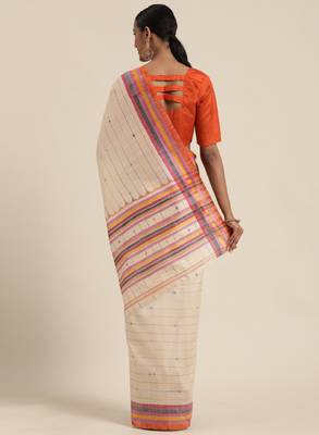 Beige art silk striped bagru saree 2
