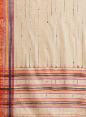 Beige art silk striped bagru saree 4