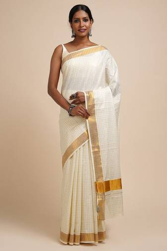 white kasavu saree with cotton zari border design