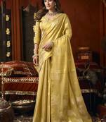 Golden yellow tissue silk blend saree with cow butta weaving work