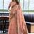 Peach floral printed linen jacquard saree with unstiched blouse piece