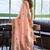 Peach floral printed linen jacquard saree with unstiched blouse piece