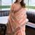 Peach floral printed linen jacquard saree with unstiched blouse piece