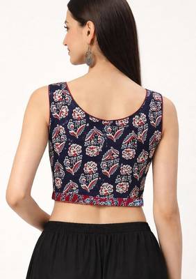 Black cotton sanganeri printed non padded blouse 4