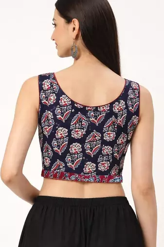 Black cotton sanganeri printed non padded blouse