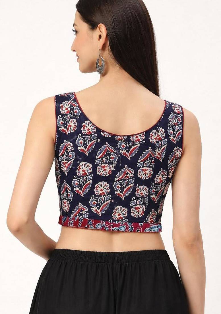 Black cotton sanganeri printed non padded blouse