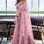 Pink floral printed linen jacquard saree with unstiched blouse piece