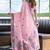 Pink floral printed linen jacquard saree with unstiched blouse piece