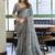 Grey floral printed linen jacquard saree with unstiched blouse piece