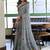 Grey floral printed linen jacquard saree with unstiched blouse piece