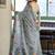Grey floral printed linen jacquard saree with unstiched blouse piece