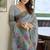 Grey floral printed linen jacquard saree with unstiched blouse piece