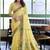 Light yellow floral printed linen jacquard saree with unstiched blouse piece