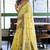 Light yellow floral printed linen jacquard saree with unstiched blouse piece