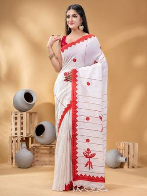Geometric woven design pure cotton taant saree 1
