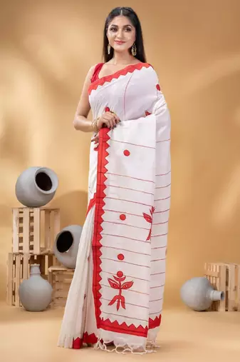 Geometric woven design pure cotton taant saree