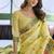 Light yellow floral printed linen jacquard saree with unstiched blouse piece