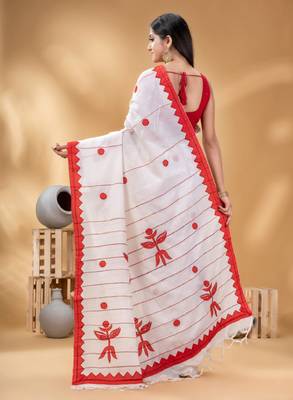 Geometric woven design pure cotton taant saree 3