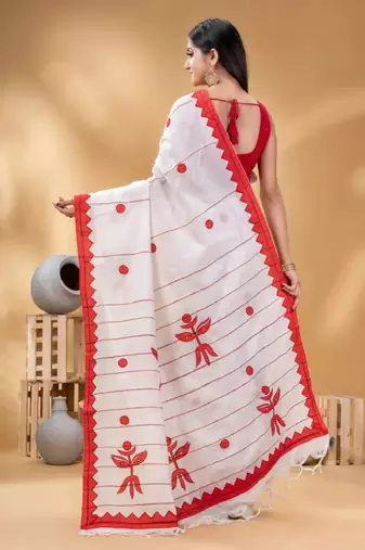 Geometric woven design pure cotton taant saree