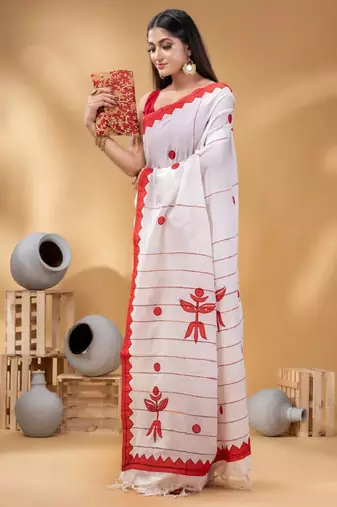 Geometric woven design pure cotton taant saree