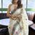 Off white floral printed linen jacquard saree with unstiched blouse piece