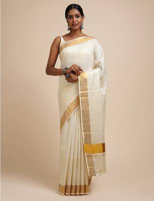 Striped zari kasavu saree 1