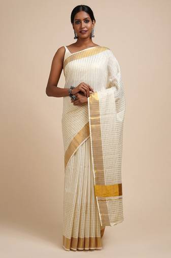 Striped zari kasavu saree