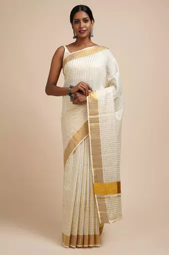 Striped zari kasavu saree
