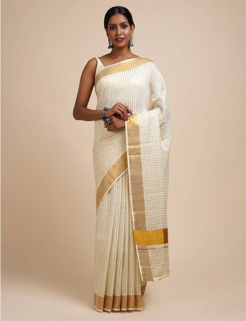 Striped zari kasavu saree