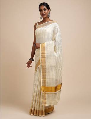 Striped zari kasavu saree 2