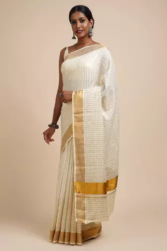 Striped zari kasavu saree