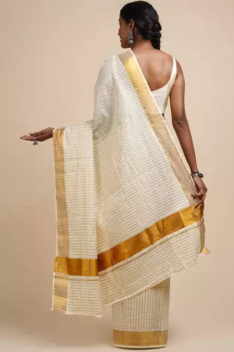 Striped zari kasavu saree