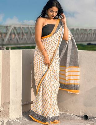 Floral printed pure cotton bagru saree 1