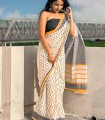 Floral printed pure cotton bagru saree
