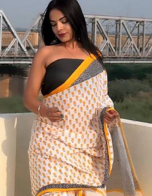 Floral printed pure cotton bagru saree 4