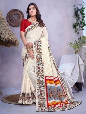 Ethnic motifs printed mysore silk saree 1